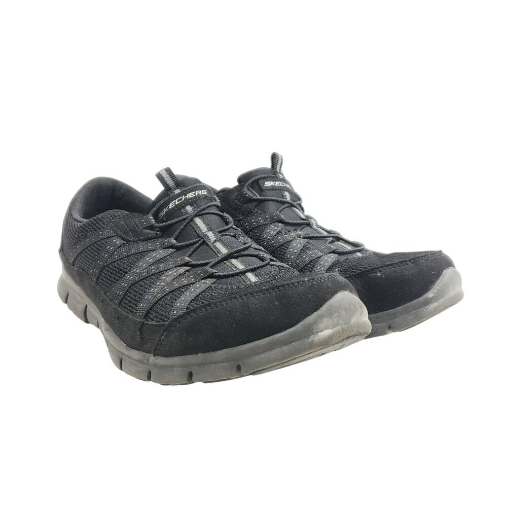 Skechers Womens Size 9 Wide Fit Slip-On Black Athletic Shoes Memory Foam Comfort